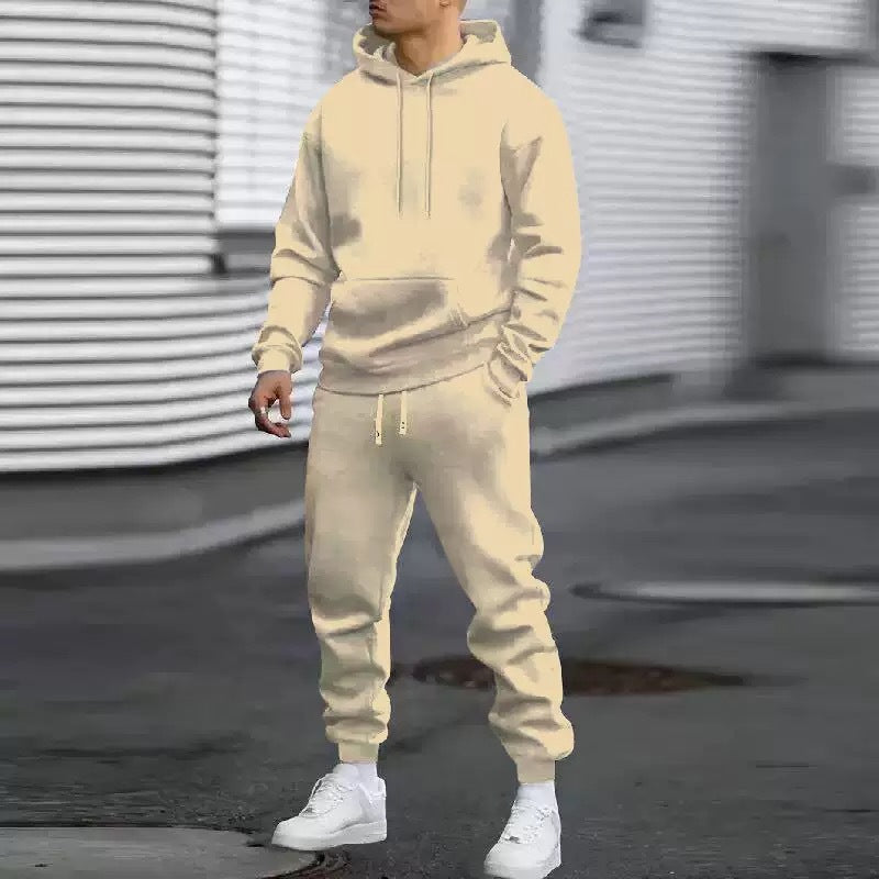 Men's Casual Sports Suit Solid Color Hoodie With Gridles Pants