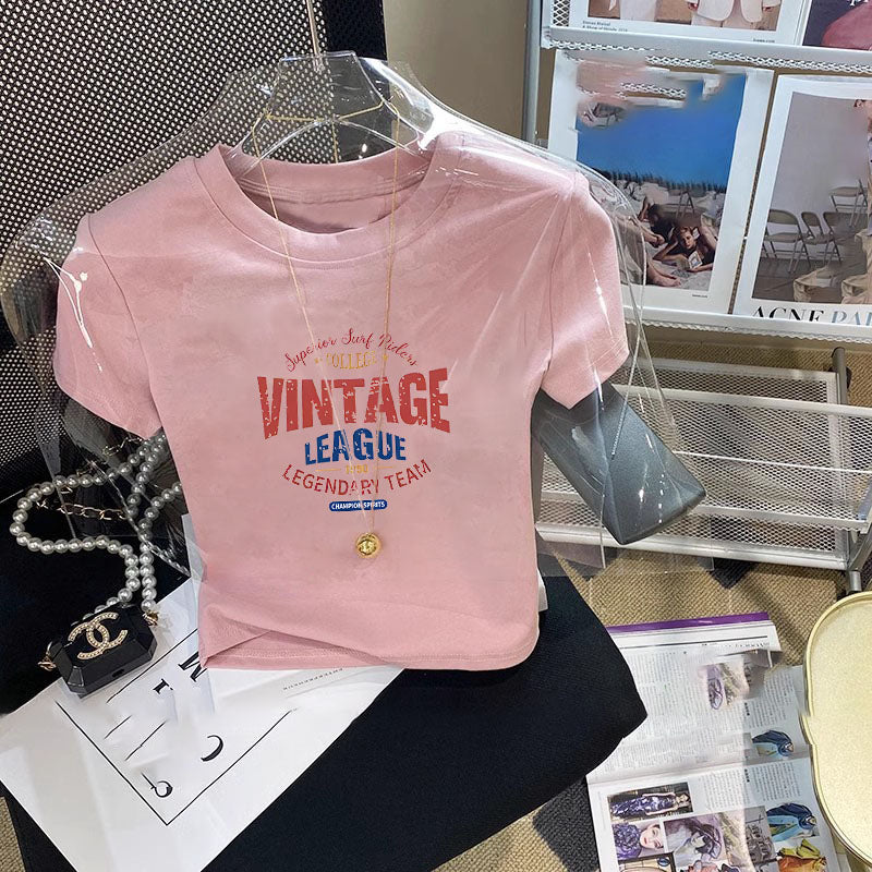Retro Alphabet Short-sleeved T-shirt Short Top